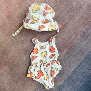 Monica & Andy baby girl lemon orange swimsuit size 3-6 months